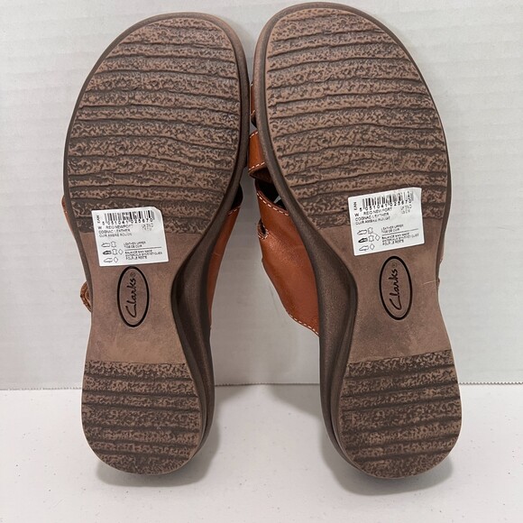 Clarks Reid Newport Women's Cognac Leather Strappy Slide Sandals Size 6 M - Picture 9 of 10